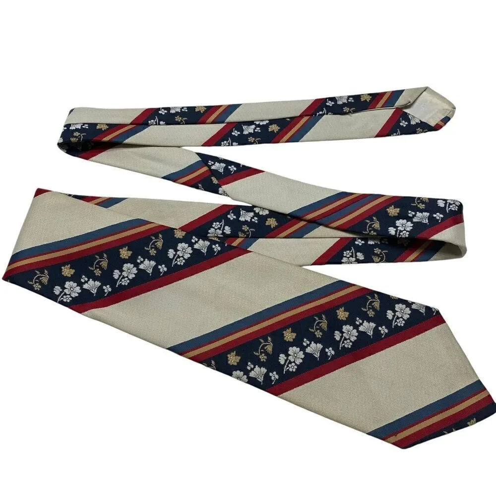Vintage Ponte Vecchio  Men's Tie Necktie Wide Polyester Floral Stripe Disco